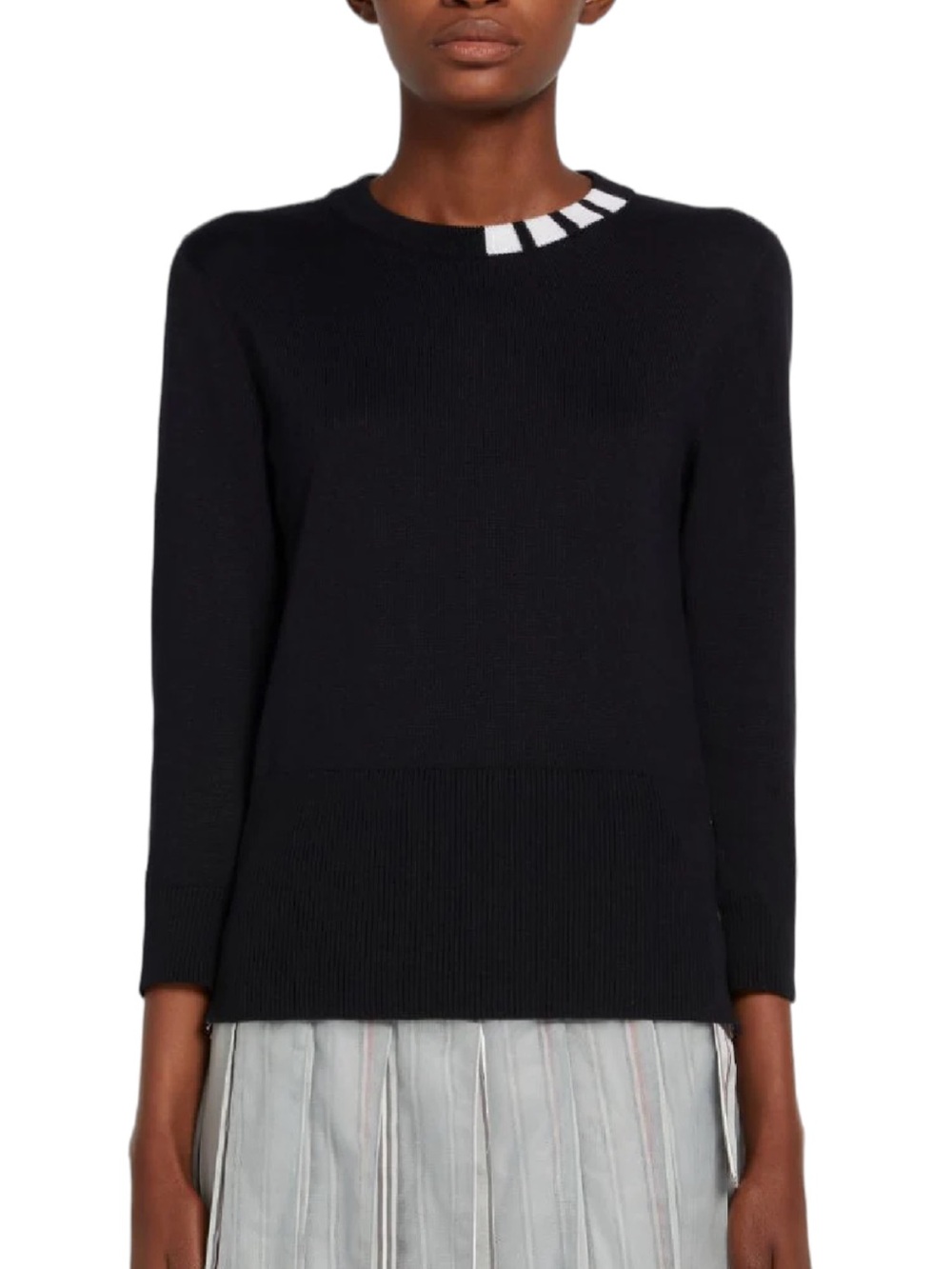 NWT Thom Browne Silk Cotton Knit 3/4 Sleeve 4 Bar Sweater Pullover Navy Size S